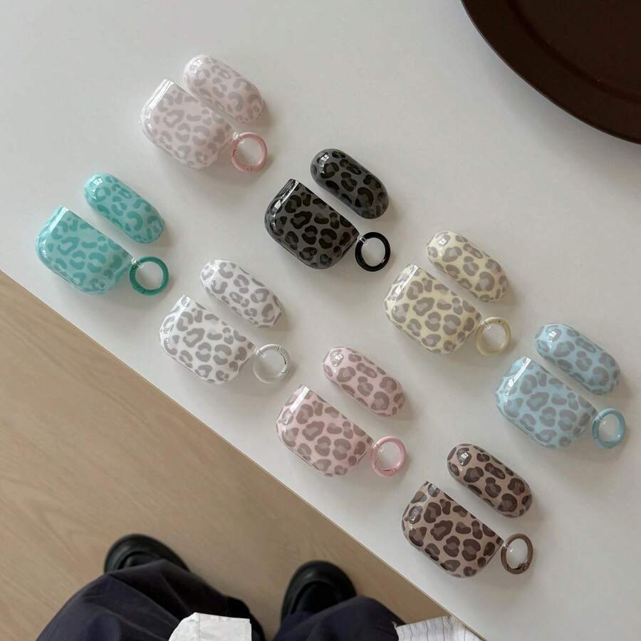 Multi-Color Leopard Print Earphone Case With Hanging Ring, Compatible With AirPods 5/ Pro 3/Pro 2/ 4/ 3/ 1/2, Cute Minimalist Protective Cover For Girls - Multicolor - View 1