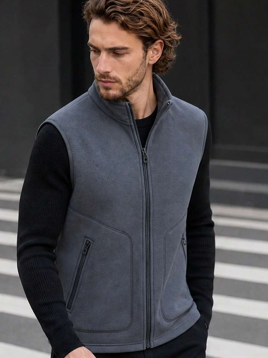 Rompi Termal Pria Musim Gugur/Dingin dengan Lapisan Termal, Resleting Depan, Jaket Kasual Serbaguna Cocok untuk Pemakaian Sehari-hari, Olahraga Luar Ruangan, dan Perjalanan - Grey - View 1