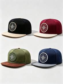 1PC Unisex Color Block Flat Brim Baseball Cap, Circular Compass Embroidery On Front, Contrast Flat Brim, Adjustable, For Daily, Street, Party & Travel - Multi-color - View 9
