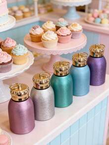 1pc Mini Insulated Water Bottle, 304 Stainless Steel Vacuum Insulation Design, Diamond Sand Texture Finish, Portable Pocket-Style Cup With Gold Rim, Leak-Proof, Suitable For Outdoor And Daily Use, Multiple Color Options - Multicolor - View 1