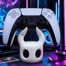 3D Printed Black 3D Decorative Figurine, Headphone Game Controller Stand With Matte Texture Craftsmanship, Minimalist Angular Design With White Circular Decoration, Surface Retains Printed Texture. Suitable For Desktop, Desk, Gaming Station As Decorative Display, Unique Niche Desktop Item, Suitable For Collection And Display, Also As Creative Gift For Like-Minded People, High Recognition Design, Holiday Gift - Multicolor - View 2
