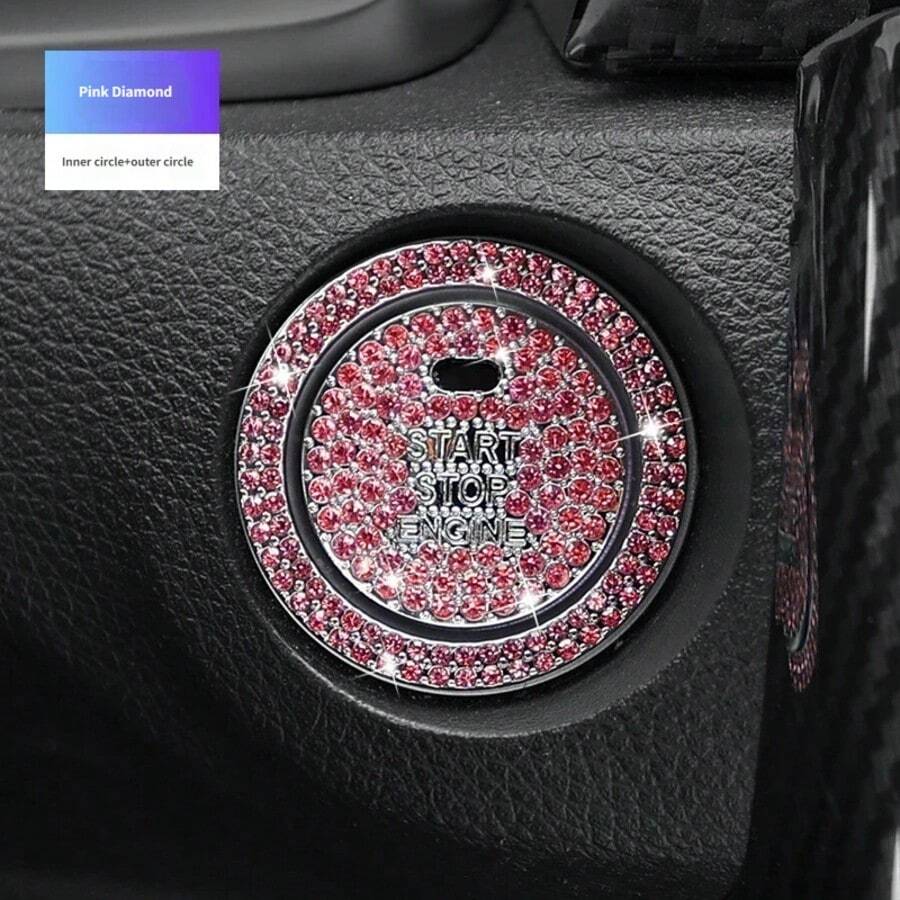 Car One-Touch Start Button Decorative Ring Switch Button Protective Cover Interior Button Sticker Crystal Rhinestone - Car Interior Stickers - View 1