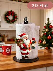 2D FLAT Christmas Decorative Paper Towel Holder (No Power Light) - Desktop Tabletop Roll Holder With Display And Storage Function, Fun Lantern Santa Claus Design, Suitable For Kitchen, Bathroom, Living Room And Dining Room, Decorative Ornament To Create Warm Christmas Atmosphere - Multicolor - View 5