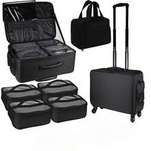 Professional Large Capacity Rolling Makeup Case, For Storing Eyelash Extension Supplies, Nail Art Tools And Cosmetics - Black - View 9