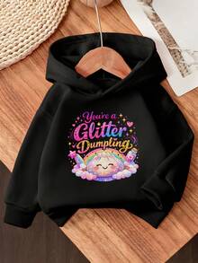 Baby Girl Cute Dumpling Rainbow Pattern Hooded Sweatshirt, Long Sleeve Pullover - Black - View 10
