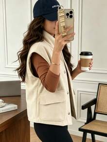 Áo vest nữ thời trang mới phong cách tối giản casual dáng rộng với túi lớn - Màu be - Xem 2