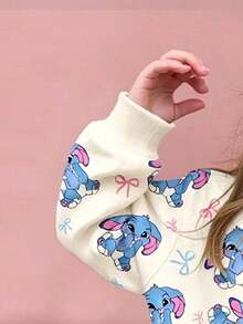 Young Girl Cartoon Pattern Round Neck Long Sleeve Sweatshirt And Leggings Casual Set - Apricot - View 4