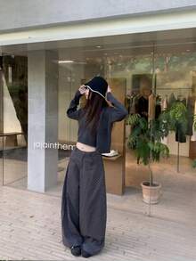 New Women's Spring/Autumn Polka Dot Slouchy Loose Wide Leg Casual Pants - Grey - View 3