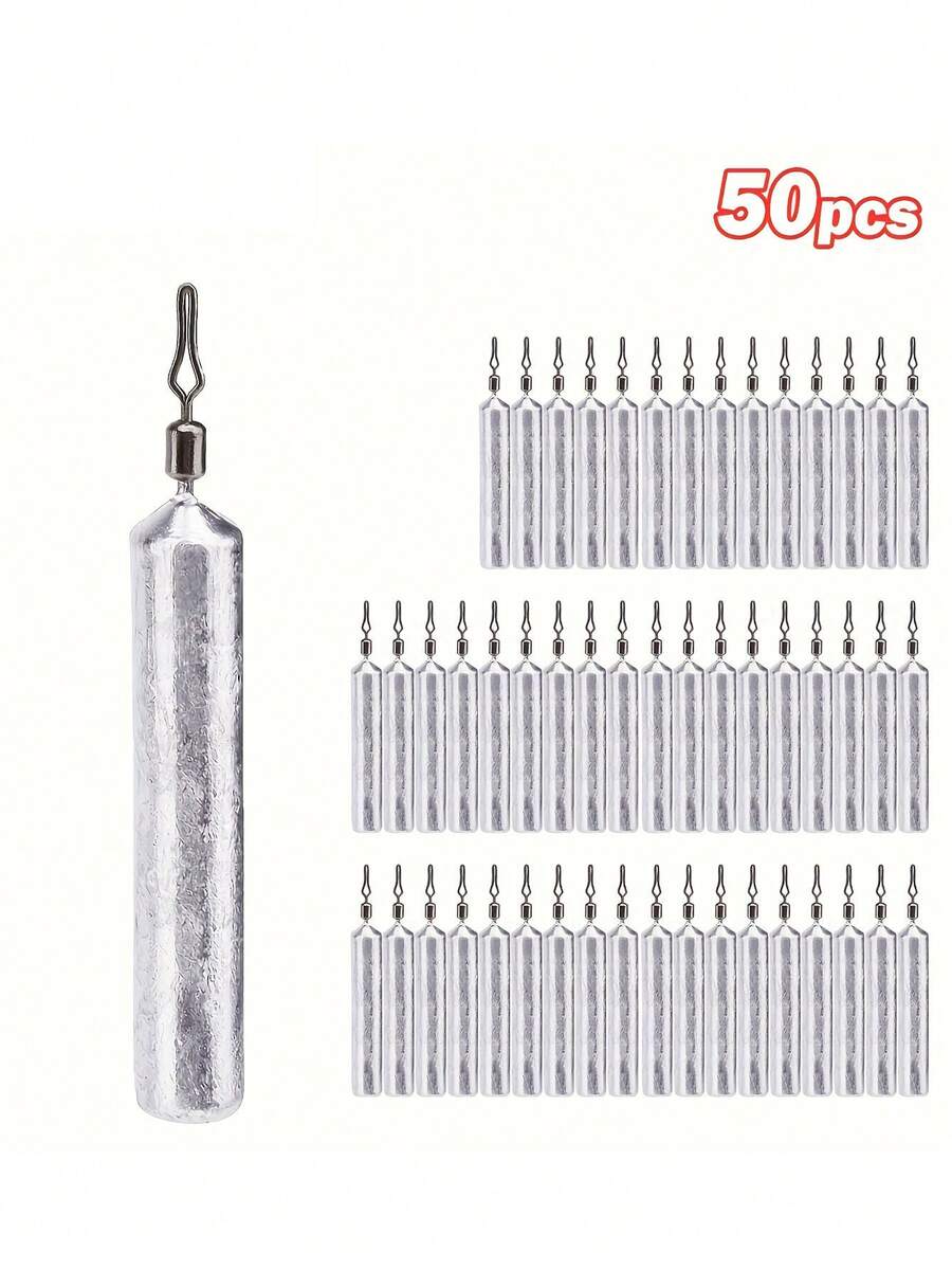 GOTURE 50pcs Fishing Pencil Sinkers, Long Thin Lead Weights With Swivel Ring
