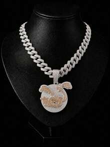 Hip Hop Full Rhinestone Flamingo Runner Pendant Cuban Chain Necklace, Heavy Rhinestone Inlaid Cuban Chain Rap Style Birthday Personalized Gift Jewelry - Cartoon Ostrich Pendant Necklace - View 11