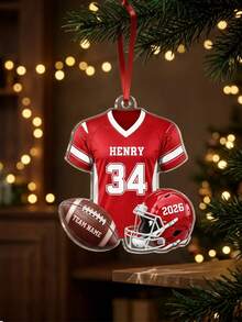1pc Personalized Football Ornament 2026, Custom Name Number Team Christmas Ornament, Football Player Jersey Helmet Gift For Boy - Multicolor - View 7