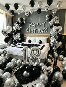 580件黑色與銀色氣球花環生日套裝，40英吋大數字鋁箔氣球，適合男士與女士，16歲生日、18歲生日、20歲生日、21歲生日、25歲生日、30歲生日、35歲生日、45歲生日派對裝飾 - 彩色 - 查看 2