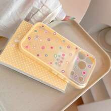GUCADI Honey Yellow Polka Dot Pattern Phone Case, Compatible With Apple 18 Pro, 17, Yellow Border, 15 Full Coverage, 16 Matte, Fashion, Unique, Creative, Geometric Pattern, Minimalist Style, Color Block Style, Niche, Ins Style. - Honey Yellow - View 5