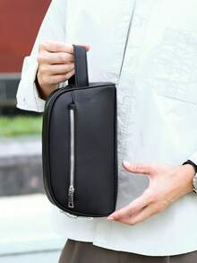 Handbag With Top Short Handle Design, Dual Zipper Closure, Multi-Compartment Storage. Structured Shape With Ample Space, Suitable For Daily Essentials And Travel, Minimalist Business Style. - Black - View 4