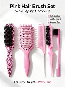 5PCS Children's Hollow Bouncing Massage Combs, Long Handle Cleaning Brushes, Leopard Print Combs. Essential Items For School, Travel And Vacation. - Multicolor - View 2