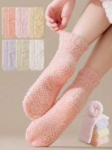 1/3/6 Pasang Kaos Kaki Wanita Multi-Warna Tebal Berlapisan Bulu Domba, Kaos Kaki Selop Rumah yang Hangat, Kaos Kaki Tidur Anti Selip, Desain Sederhana, Musim Gugur/Musim Dingin - MultiWarna - View 7