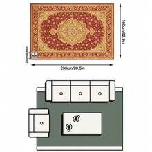 1PC Burgundy & Gold Classical Floral Area Rug, European Palace Style Faux Cashmere Rectangular Vintage Totem, Machine Washable For Living Room Bedroom Daily Home Decor, Aesthetic Home Decoration - Multicolor - View 13