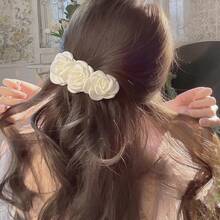 Ethereal Camellia Alligator Hair Clip New Floral Design - Back Of Head Top Clip Half-Up Spring Hair Clip Minimalist Hair Accessory - Beige - View 8