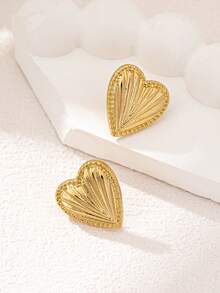 1 Pair Fashion Minimalist Exquisite Geometric Heart Texture Women's Stud Earrings, Suitable For Daily Wear And Holiday Gifts - Yellow Gold - View 3
