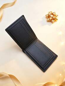 1 buah Dompet Pendek Pria Tekstur Tenun Mewah Hitam, Slot Kartu Ganda, Jendela ID, Dompet Kulit PU Lipat Dua, Dompet Pendek Portabel Kapasitas Besar Minimalis untuk Bisnis, Cocok untuk Perjalanan Sehari-hari dan Acara Bisnis Ringan, Hadiah Liburan - Hitam - View 7
