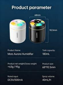 1pc 180ml Car Aromatherapy Humidifier With Colorful Gradient Ambient Light, USB Portable Power, Quiet Operation, Desktop Decor With Color Light, Car Mist Humidifier With 5 Essential Oils, Suitable For Indoor Decoration, Office And Car Use - A - View 4