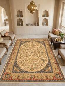 1PC Lion, Antelope, Flower & Bird Pattern Faux Cashmere Machine Washable Area Rug, Middle Eastern Persian Style European Classical Palace Rectangular Soft Carpet, Living Room Bedroom Home Decor, All Season Use, Aesthetic Home Decoration - Multicolor - View 2