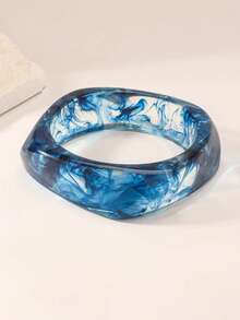 3pcs Asymmetric Geometric Round Resin Bracelets, Fashion Minimalist Versatile Acrylic Bangles - Blue - View 4