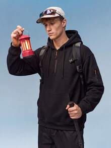 Caldwick Men's Casual Minimalist Fashion Half-Zip Sweatshirt, Suitable For Streetwear, Sports And Fitness - Black - View 1