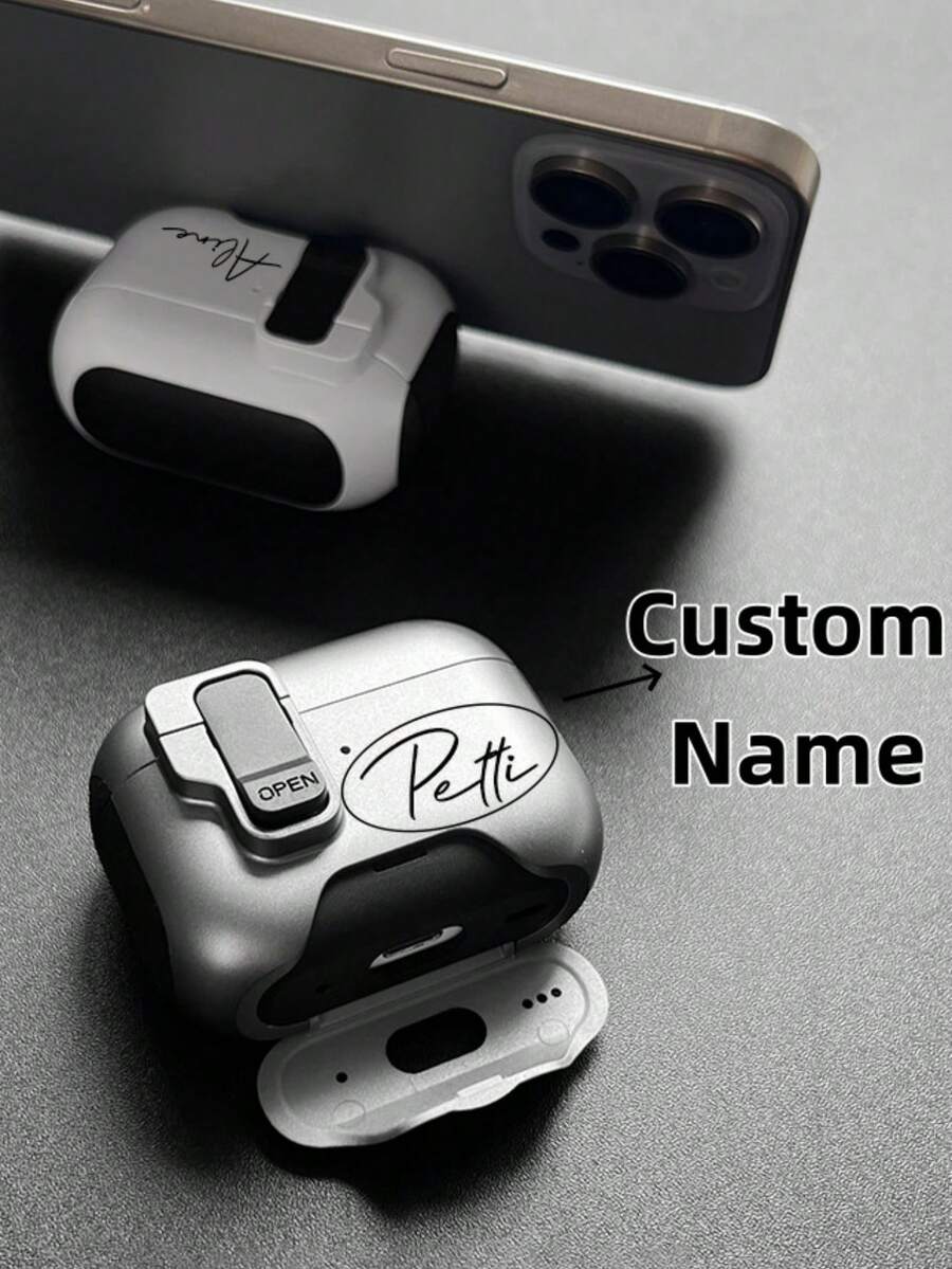 [Customized]Personalized Initials Letters Customize Lock Buckle Pop-Up With Lanyard Earphone Case Compatible With 1 2 3 4 5 Pro 2 Pro 3 Luxury Cover Perfect Gift For Birthday Present, Christmas Gift, Halloween Gift