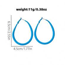 Bright Yellow Matte Large Hoop Earrings, Minimalist Oval Frosted Hoop Earrings, Exaggerated Earrings For Women's Summer Vacation And Party - Multicolor - View 6
