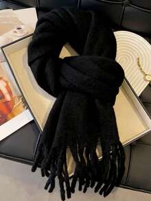 1pc Men Autumn/Winter Plush Tassel Scarf, Warm And Comfortable Large Shawl, Winter,Scarves,Wrap Outdoor Windproof, Everyday Simple Versatile Wear - Multicolor - View 3