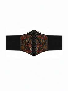 1pc Halloween Devil Pumpkin Skull Random Pattern Print Elastic Waistband For Women, Sweet & Cool Fun Style Slimming Waist Belt, Party Decoration Accessory - Black Pumpkin Skull - View 3