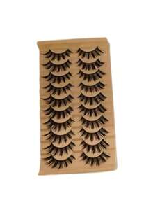 10 Pairs Eyelash Makeup Soft Fluffy 3D Faux Mink False Eyelashes Thick Handmade Curly Artificial Mink Eyelashes Natural False Eyelashes Dense Eyelashes Rose Red Tray Eyelashes - Black - View 6
