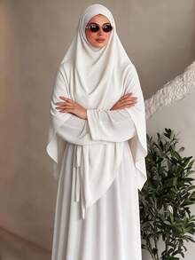 Bộ 2 món Khimar Hijab khăn cầu nguyện + Abaya, trang phục Hồi giáo rộng rãi thoải mái cho nữ, phù hợp mặc hàng ngày và cầu nguyện, dùng cho mọi mùa - Nhiều màu - Xem 1