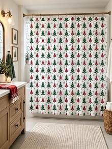 1pc All-Over Plaid Christmas Tree & Snowflake Pattern Christmas Shower Curtain, Red White Green Continuous Design, Waterproof Bathroom Partition Curtain - Suitable For Christmas Bathroom Decor, Easy To Clean, Exquisite Home Decoration, Bathroom Partition Curtain, Decorative Shower Curtain, Bathroom Accessories Home Decor Gift - Includes 12 Hooks - Multicolor - View 6