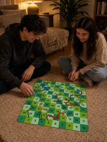 1pc Green Plaid Snakes And Ladders Game Mat, Fun Polyester Fiber Rectangular Floor Game Cloth With Numbered Squares And Colorful Snakes And Ladders Pattern, Suitable For Family Gatherings, Game Nights, Classroom Activities, Birthday Parties, Group Games And Dice Games For Men And Women - Multicolor - View 9