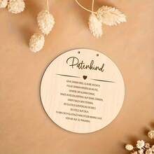 Round Wooden Carved Commemorative Hanging Plaque, Baby Baptism Children's Room Decor Hanging Ornament, Growth Commemorative Gift (Rope Not Included) - Multicolor - View 5