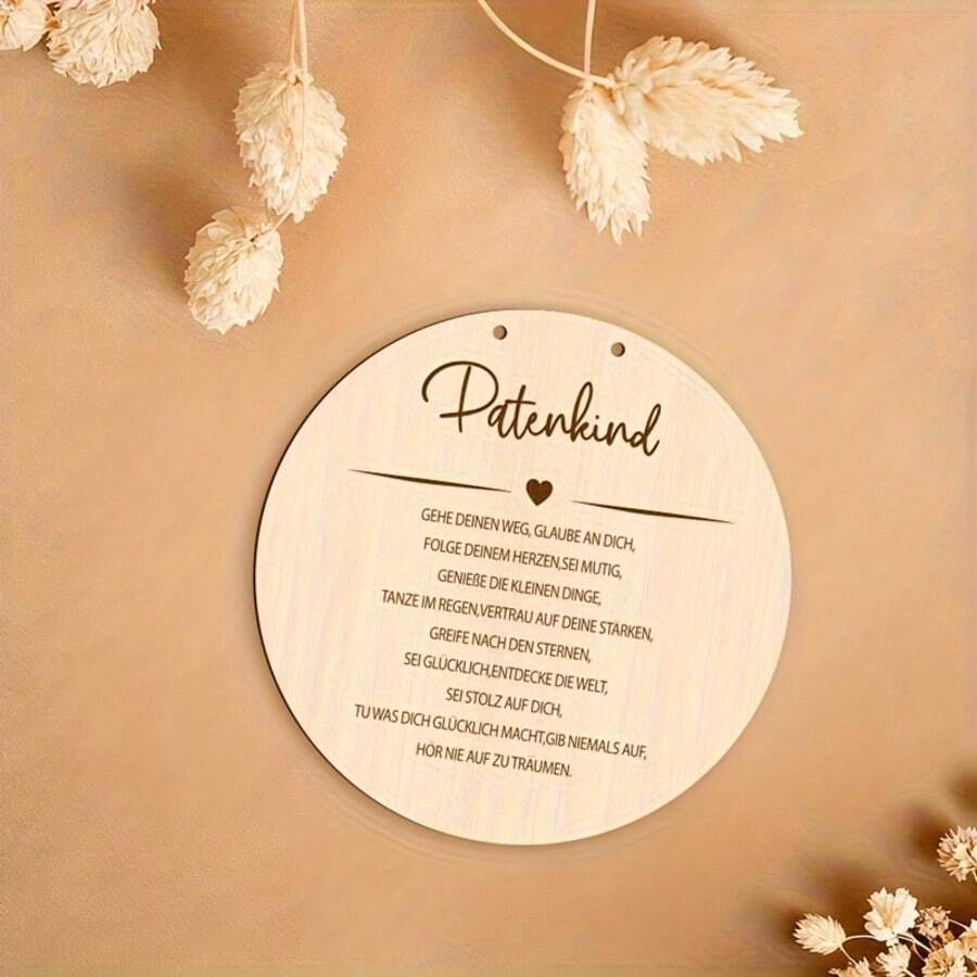 Round Wooden Carved Commemorative Hanging Plaque, Baby Baptism Children's Room Decor Hanging Ornament, Growth Commemorative Gift (Rope Not Included) - Multicolor - View 1