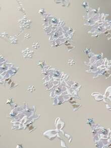 1 Sheet Christmas Tree Nail Stickers, Cute Xmas Tree Bow Snowflake Rhinestone Self-Adhesive Nail Decals, Winter Holiday Nail Art Decorations - Multicolor - View 6
