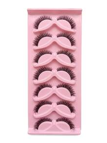 7pairs Cat Eye Lashes Natural Long Clear Band Lashes, Winged End Eye Elongated Eyelashes, Soft Fiber False Eyelashes For Makeup - Pink - View 5