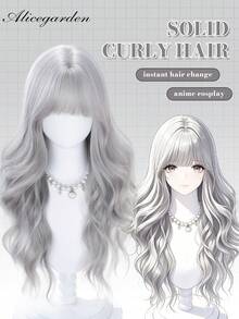alicegarden 30-Inch Long Synthetic Wig Featuring A Natural Straight Style A Stunning Grey. Designed With Bangs , This False Hairpiece Is Perfect For Ms Daily Party Cosplay Use, Offering A Natural And Natural Durable Wig Gift For Ladies. - Grey - View 1