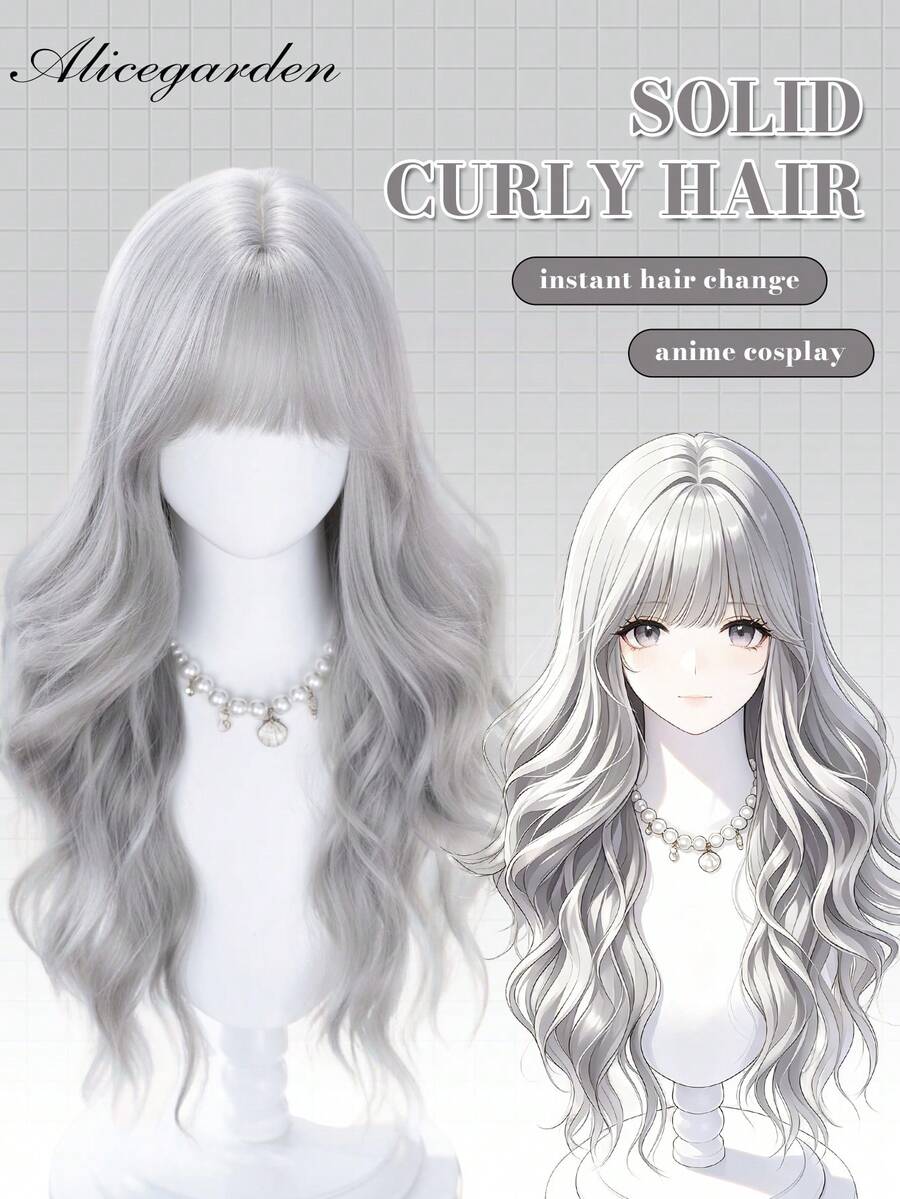 alicegarden 30-Inch Long Synthetic Wig Featuring A Natural Straight Style A Stunning Grey. Designed With Bangs , This False Hairpiece Is Perfect For Ms Daily Party Cosplay Use, Offering A Natural And Natural Durable Wig Gift For Ladies. - Grey - View 1
