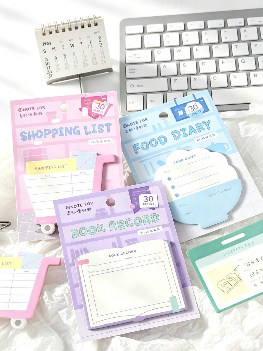 1/4 Pack Cute Shaped Sticky Notes, 30 Sheets Self-Adhesive Memo Pads, Shopping List Food Diary Reading Record Planner Notes, Scrapbook Collage Student Office Stationery - one-size - View 1