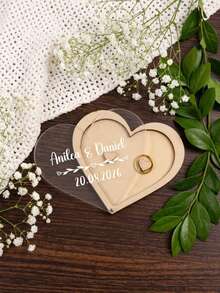 Custom Heart-Shaped Acrylic Ring Box, Laser Engraved Name And Date, Rotating Lid Wedding Jewelry Box, Bride Gift, Keepsake Box, Wedding Accessory, Gift Box, 2 Colors Available, Suitable For Engagement And Proposal - Multicolor - View 8
