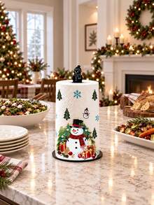 New Christmas Snowman Paper Towel Holder, 2D Flat Christmas Snowman Print Paper Towel Holder, Acrylic Material Vertical Roll Paper Storage Rack, Kitchen Dining Table Decor Ornament, Easy Installation, Suitable For Christmas Party Home Room Decoration (Paper Towels Not Included) - Multicolor - View 6