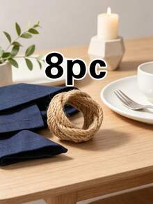 1/2/4/6pcs Macrame Napkin Rings, Boho Natural Material Napkin Holders, Rustic Farmhouse Style Napkin Rings - Camel - View 12