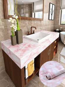 1 Roll Pink Marble Pattern Contact Paper, Glossy Peel And Stick Wallpaper, Waterproof And Oil-Resistant Self-Adhesive Vinyl Film, Suitable For Countertops, Kitchen Cabinets, Desks, Table Tops, Removable Rental Apartment And College Dorm Essentials - Multiple Styles and Colors - View 6