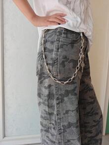 Gothic Y2K Spring Single Layer Pants Chain, Vintage Cross & Wing Heart Pendant Denim Jeans Chain, Unisex Aesthetic Metal Wallet Chain - Silver - View 3