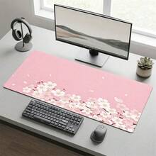 Red Background White Petal Pattern Gaming Mouse Pad, Non-Slip Rubber Desk Mat, Smooth Sliding Surface, Suitable For Computer Laptop Office Home, Floral Abstract Art Decoration, Back To School Supplies - A - View 4