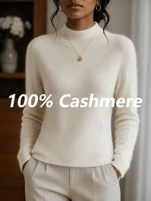 HEYMINI 100% Cashmere, Women's Soft & Comfortable Cashmere Sweater, Long Sleeve Regular Fit Knit Pullover, Autumn/Winter Fashion - White - View 3